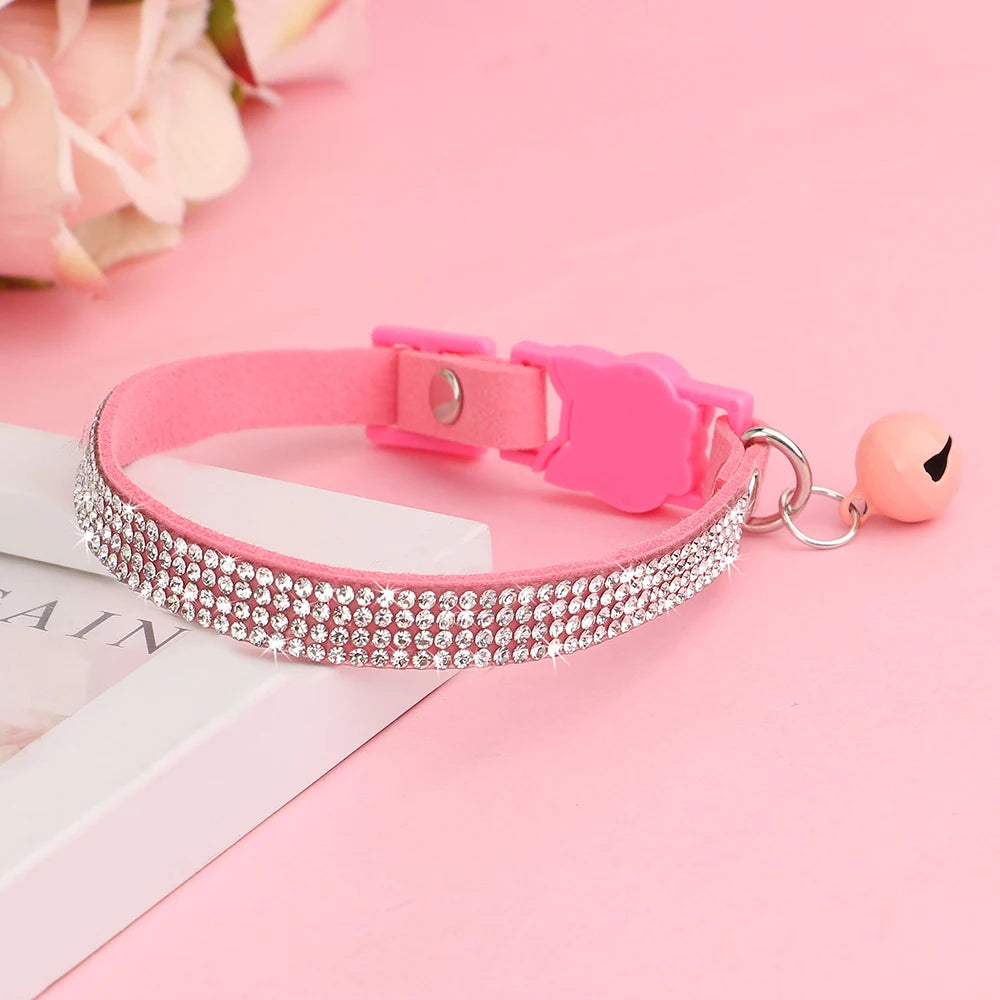 Leather Cat Collar Bling Rhinestone Cats Collars