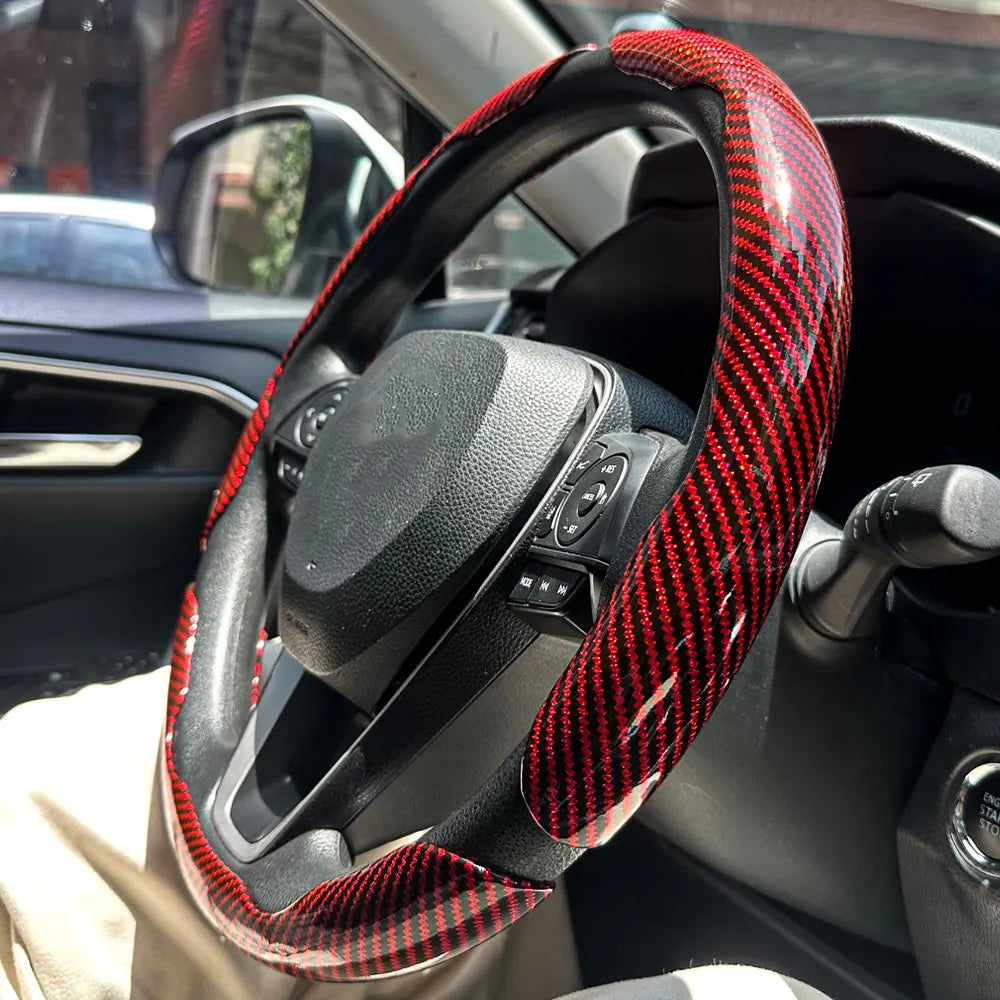 1Pair Laser Carbon Fiber Silicone Car Steering Wheel Cover