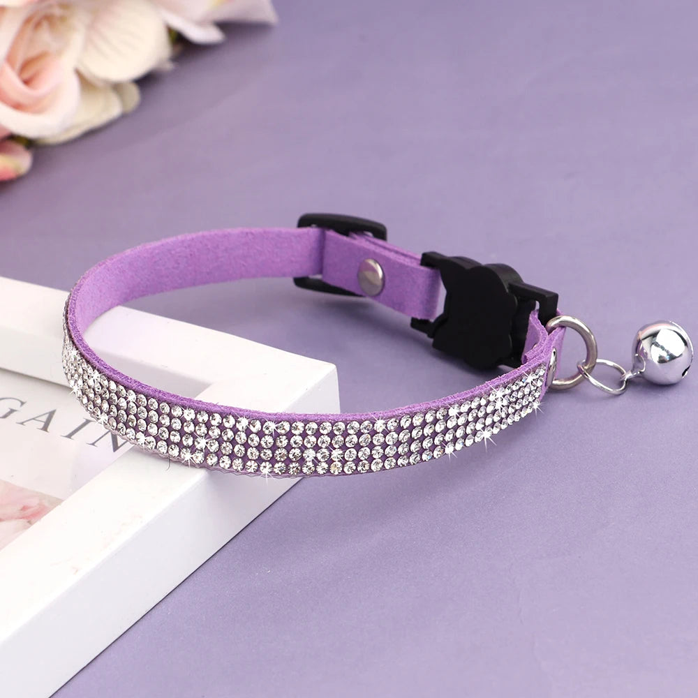 Leather Cat Collar Bling Rhinestone Cats Collars