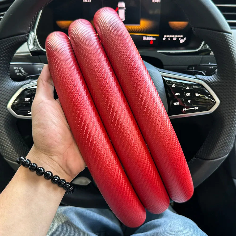1Pair Laser Carbon Fiber Silicone Car Steering Wheel Cover