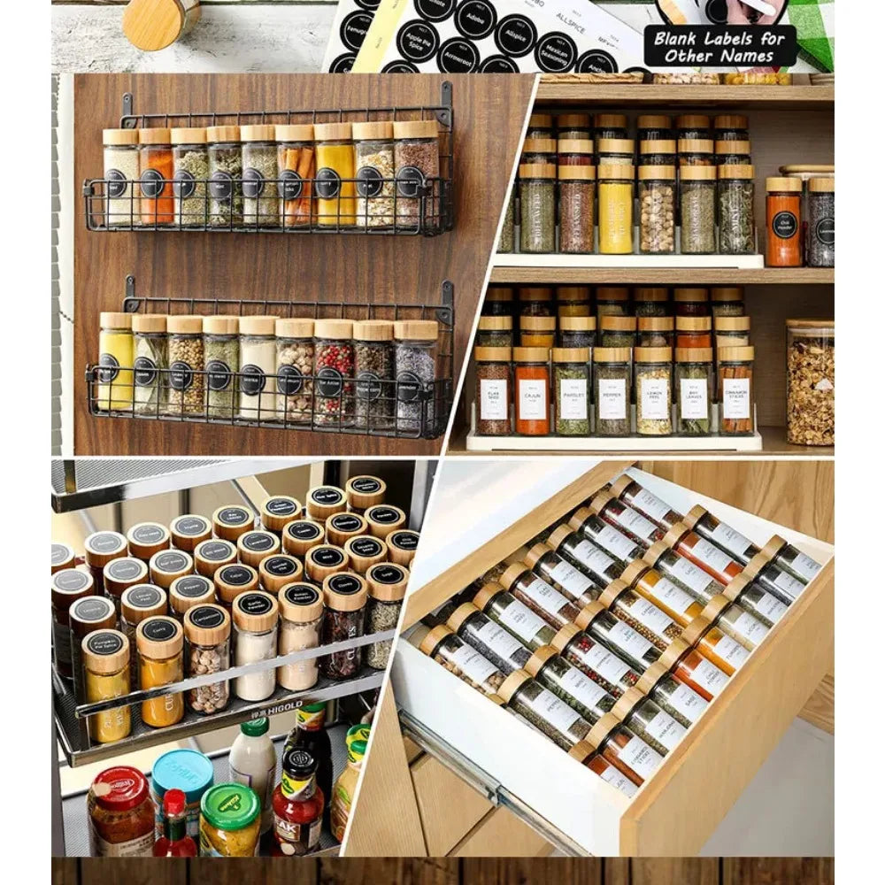 12 pcs Glass Spice Jars with Bamboo