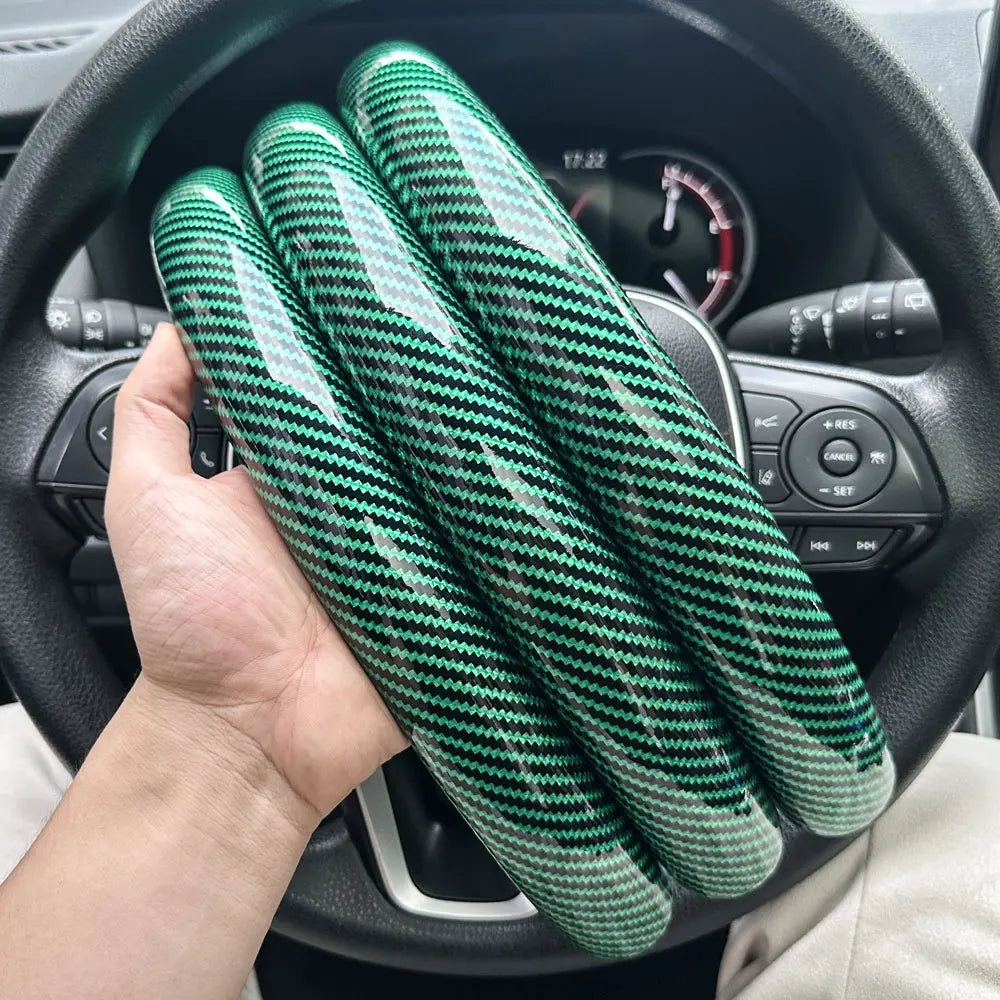 1Pair Laser Carbon Fiber Silicone Car Steering Wheel Cover