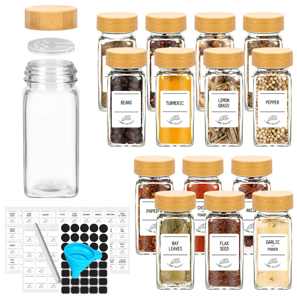 12 pcs Glass Spice Jars with Bamboo