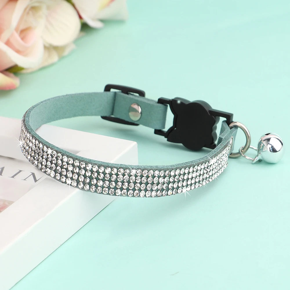Leather Cat Collar Bling Rhinestone Cats Collars