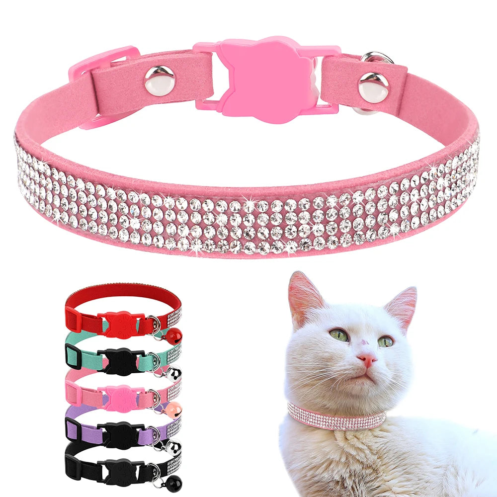 Leather Cat Collar Bling Rhinestone Cats Collars