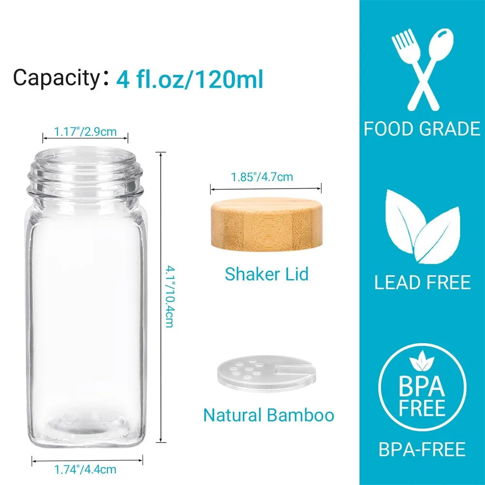 12 pcs Glass Spice Jars with Bamboo