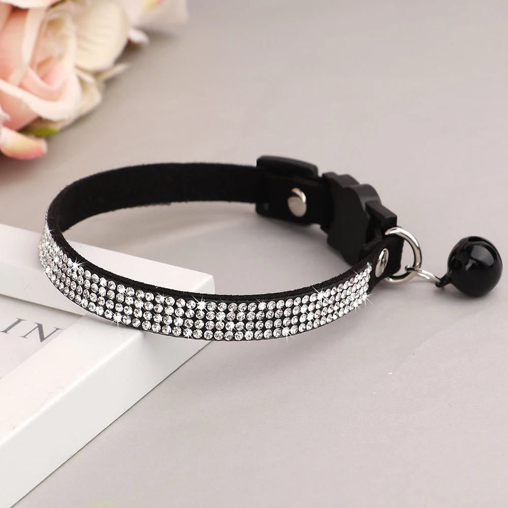Leather Cat Collar Bling Rhinestone Cats Collars
