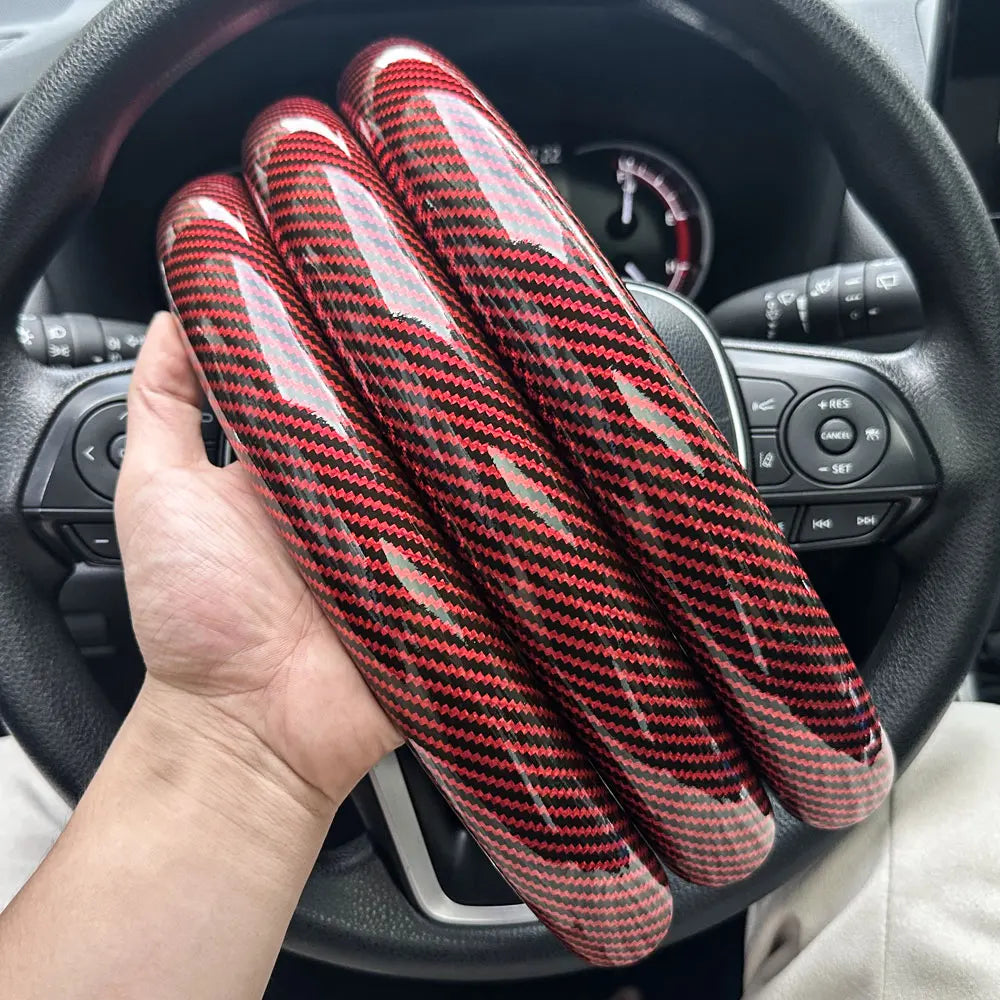 1Pair Laser Carbon Fiber Silicone Car Steering Wheel Cover