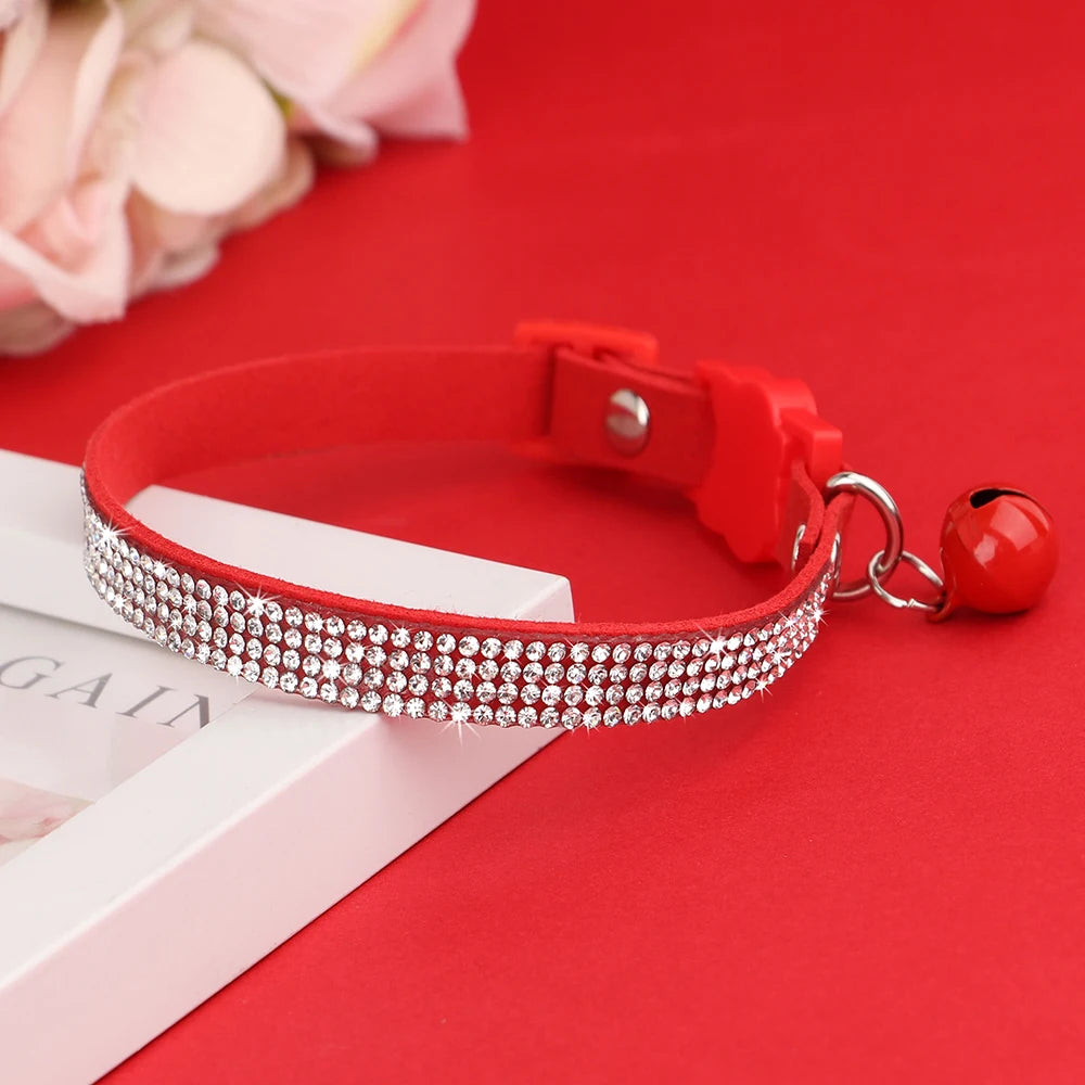 Leather Cat Collar Bling Rhinestone Cats Collars