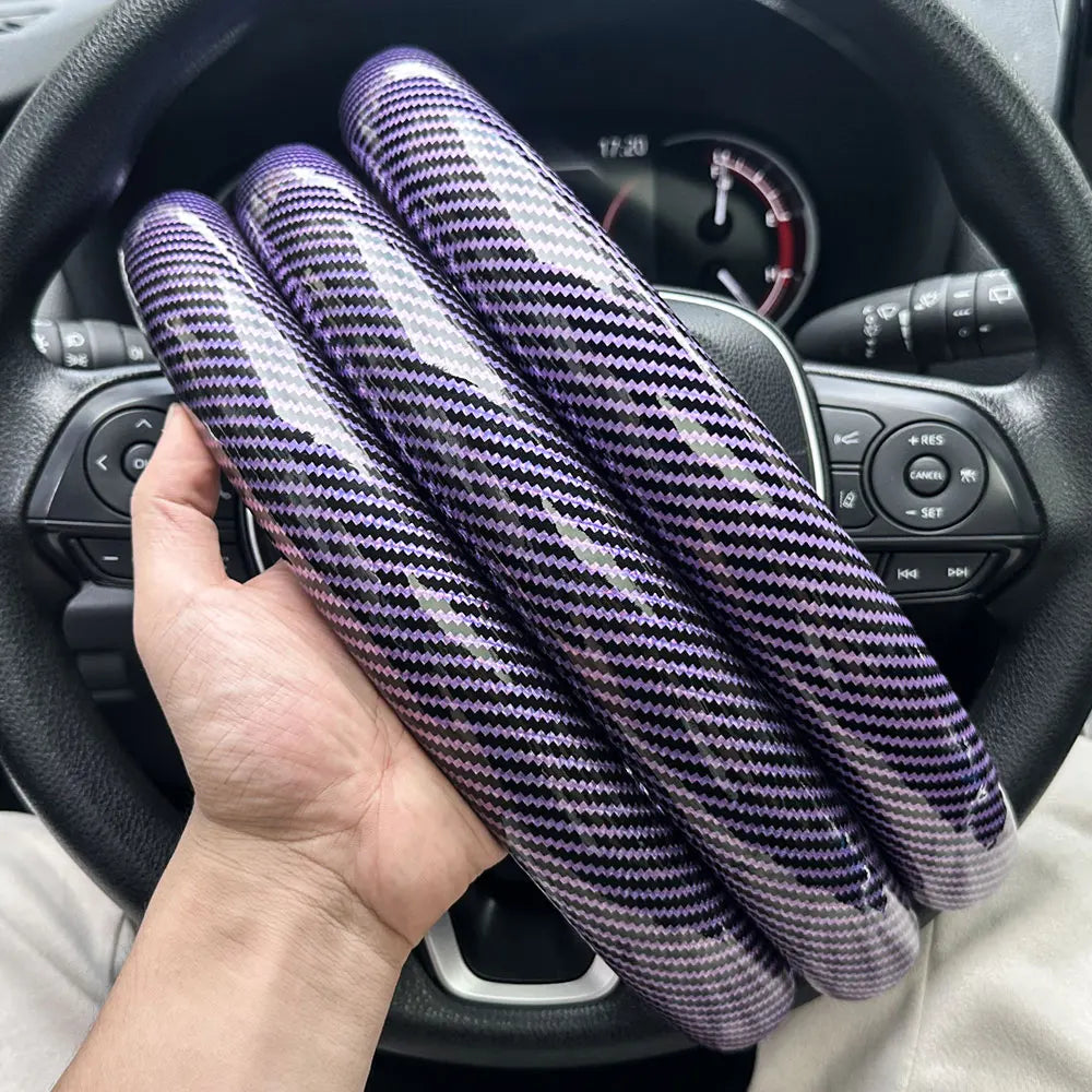 1Pair Laser Carbon Fiber Silicone Car Steering Wheel Cover