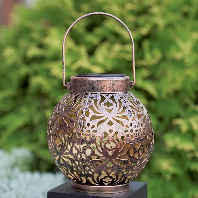 LED Solar Lantern Light Hollow Wrought Iron Projection