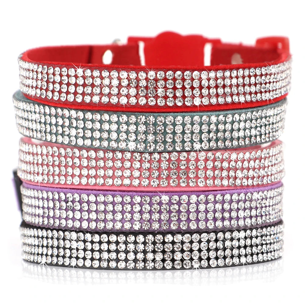 Leather Cat Collar Bling Rhinestone Cats Collars