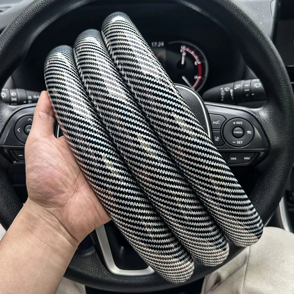 1Pair Laser Carbon Fiber Silicone Car Steering Wheel Cover