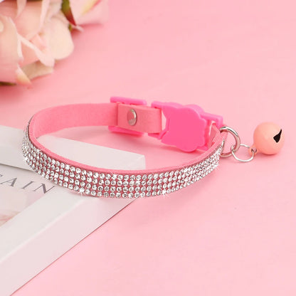 Leather Cat Collar Bling Rhinestone Cats Collars