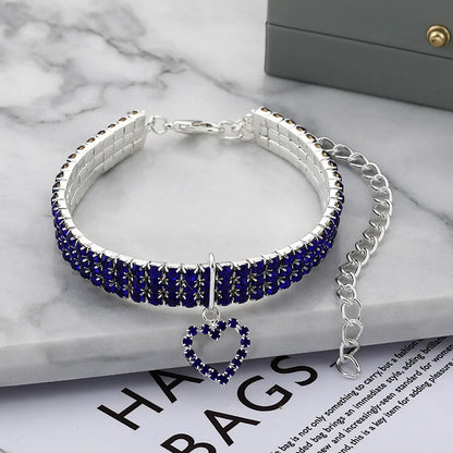 New Cat Dog Collar Three Row Elastic Rhinestone Pet Collars
