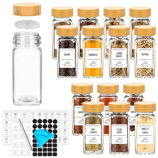 12 pcs Glass Spice Jars with Bamboo