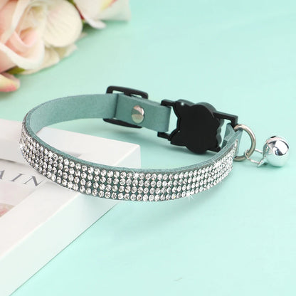 Leather Cat Collar Bling Rhinestone Cats Collars