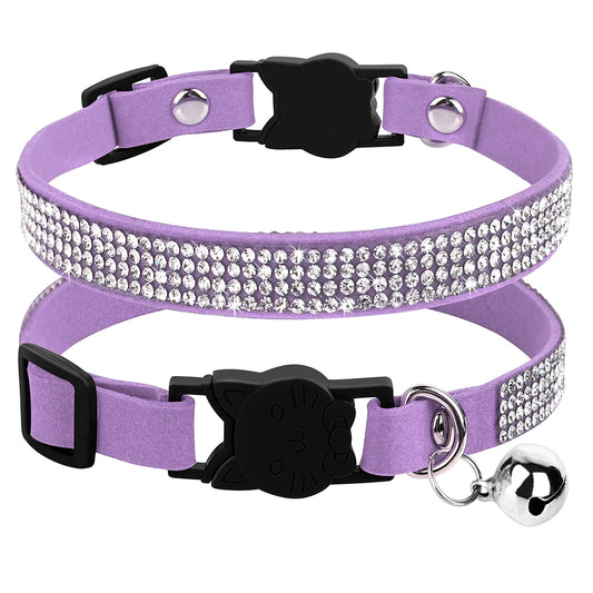Leather Cat Collar Bling Rhinestone Cats Collars