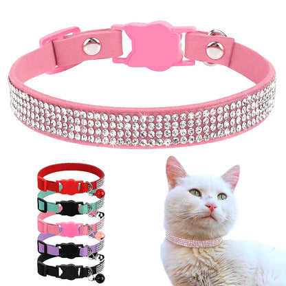 Leather Cat Collar Bling Rhinestone Cats Collars