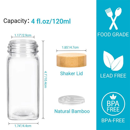 12 pcs Glass Spice Jars with Bamboo