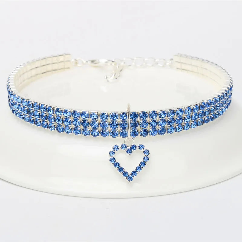 New Cat Dog Collar Three Row Elastic Rhinestone Pet Collars