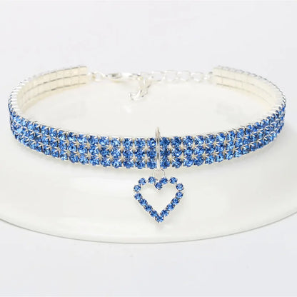 New Cat Dog Collar Three Row Elastic Rhinestone Pet Collars