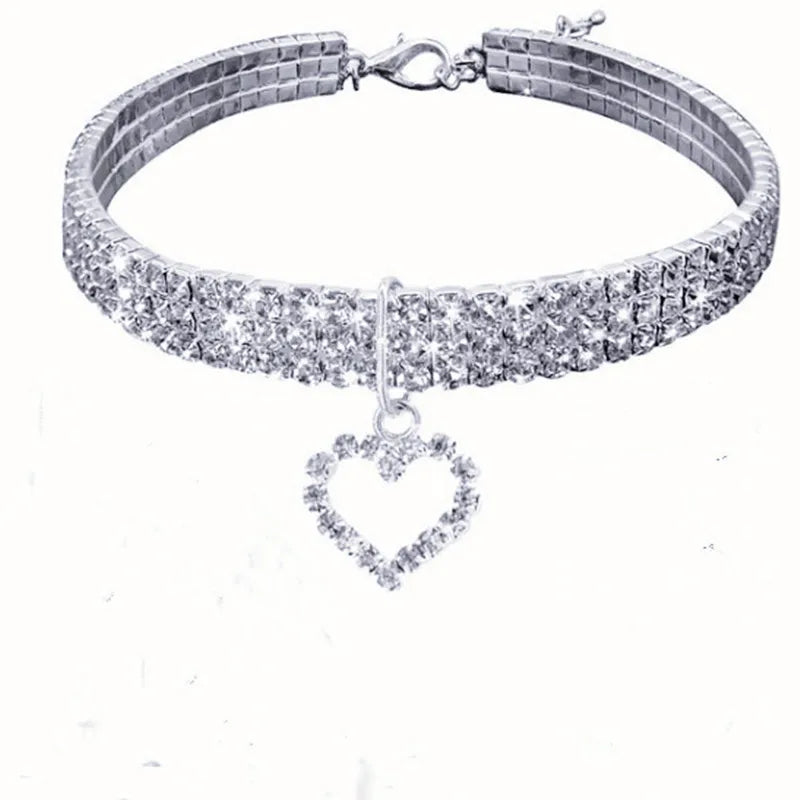 New Cat Dog Collar Three Row Elastic Rhinestone Pet Collars