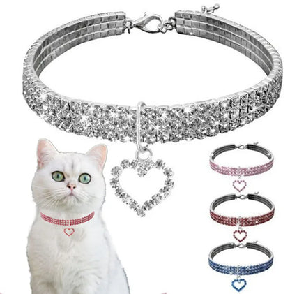 New Cat Dog Collar Three Row Elastic Rhinestone Pet Collars
