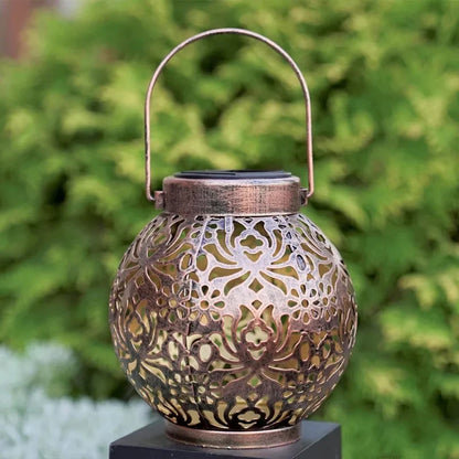 LED Solar Lantern Light Hollow Wrought Iron Projection