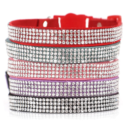 Leather Cat Collar Bling Rhinestone Cats Collars