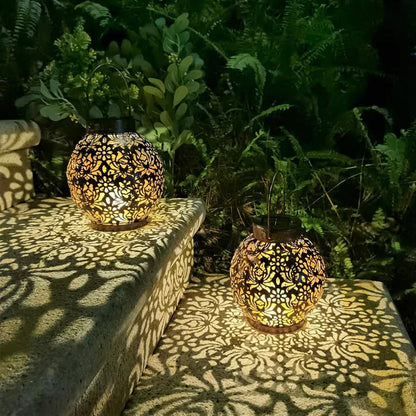 LED Solar Lantern Light Hollow Wrought Iron Projection