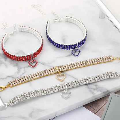 New Cat Dog Collar Three Row Elastic Rhinestone Pet Collars